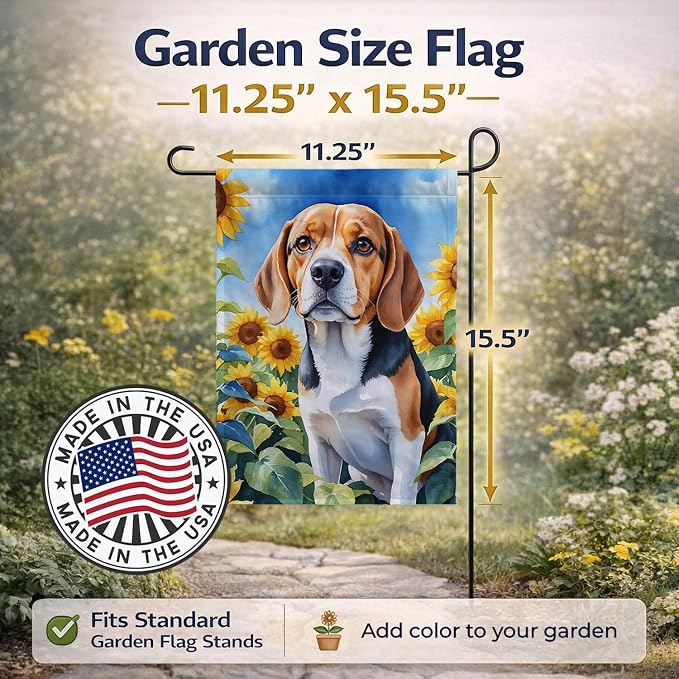 Caroline's Treasures DAC6019GF Beagle in Sunflowers Garden Flag Mailbox Flag Decorative Yard Flag Banner Outside Patio Artwork Yard Flower Beds, Garden Size, Multicolor