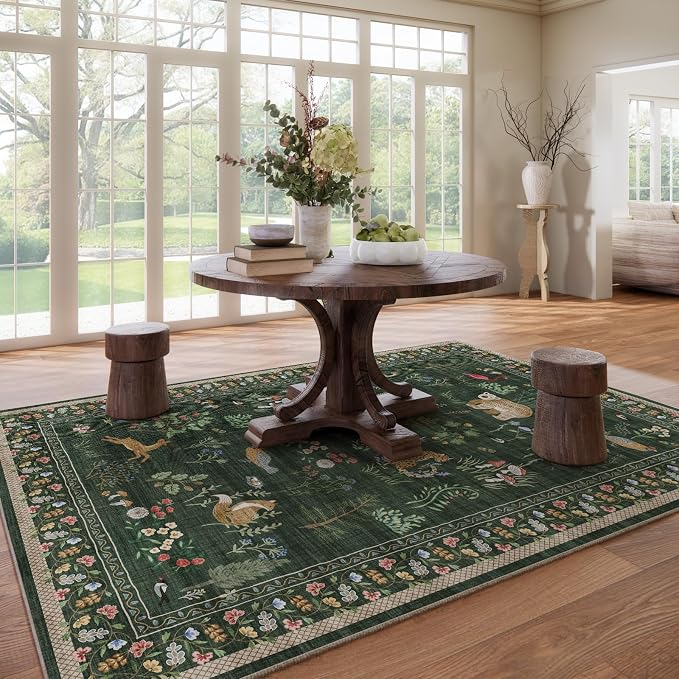Machine Washable Rug for Living Room: 9x12 Area Rugs for Bedroom Stain Resistant Non Slip Low Pile Soft Lightweight Carpet Rug for Kitchen Dining Room Farmhouse Nursery Kids Room Playroom Indoor
