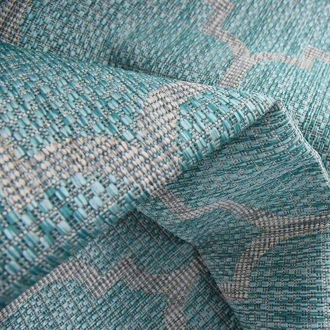 Unique Loom Outdoor Trellis Collection Area Rug - Trellis (Round 13' 0" x 13' 0", Aquamarine/ Gray)