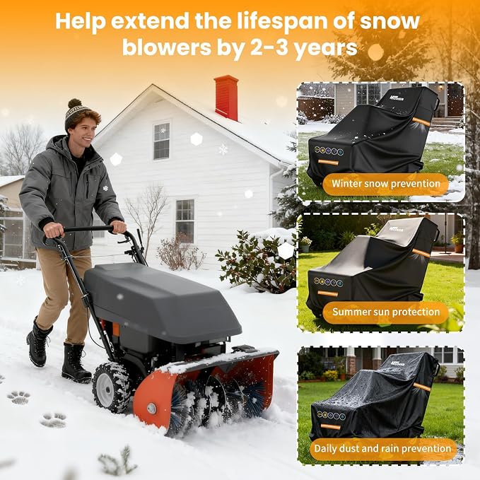 Snow Blower Cover - 1200D Snowblower Covers Heavy Duty Waterproof Zipper Reflective Strips Universal Fit for EGO, Honda, Ryobi, Cub Cadet, Ariens, Troy Bilt, Snow Joe, Toro and PowerSmart