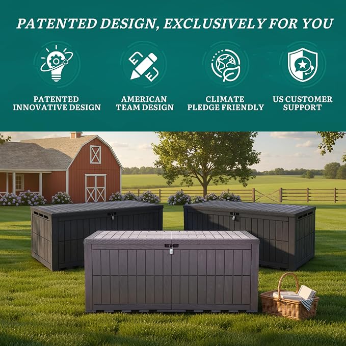 YITAHOME 240 Gallon Large Outdoor Storage Box XXL Resin Deck Box with Lock | Extra-Large Waterproof Patio Furniture Bin and 3-Person Bench Seating for Garden Tools & Pool Accessories, Black