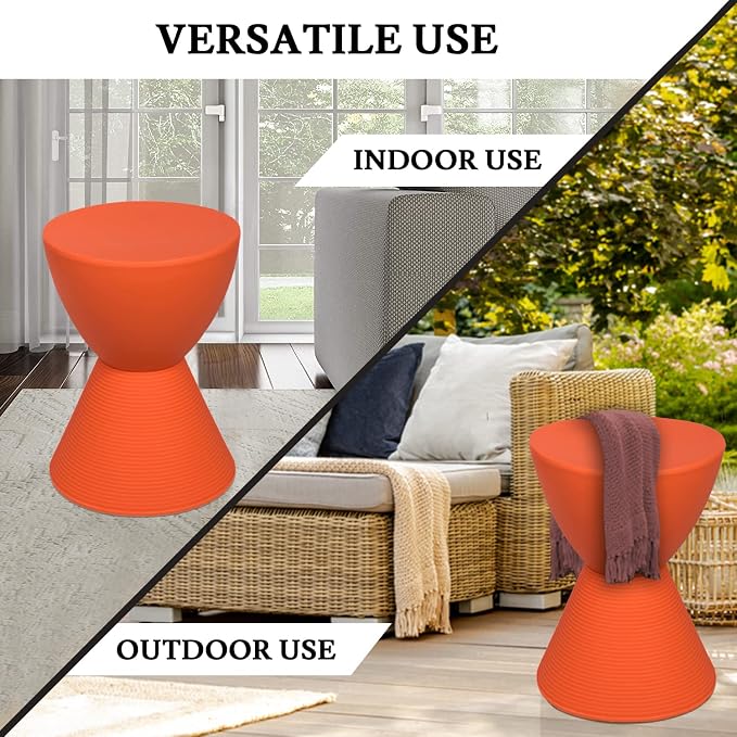 LeisureMod Modern Orange Hourglass Drum Side Table with Storage – Indoor/Outdoor End Table