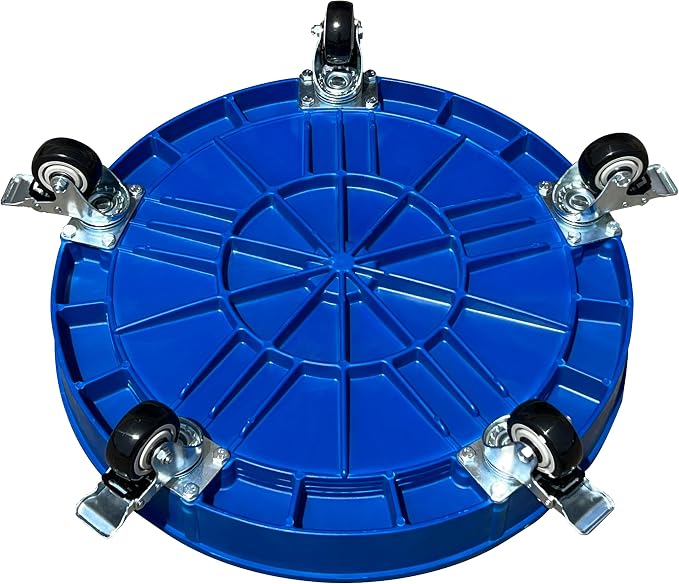 ELAFROS 30 Gallon and 55 Gallon Heavy Duty Plastic Drum Dolly – Durable Plastic Drum Cart 900 lb. Capacity- Barrel Dolly with 5 Swivel Casters Wheel, Blue, with Brake