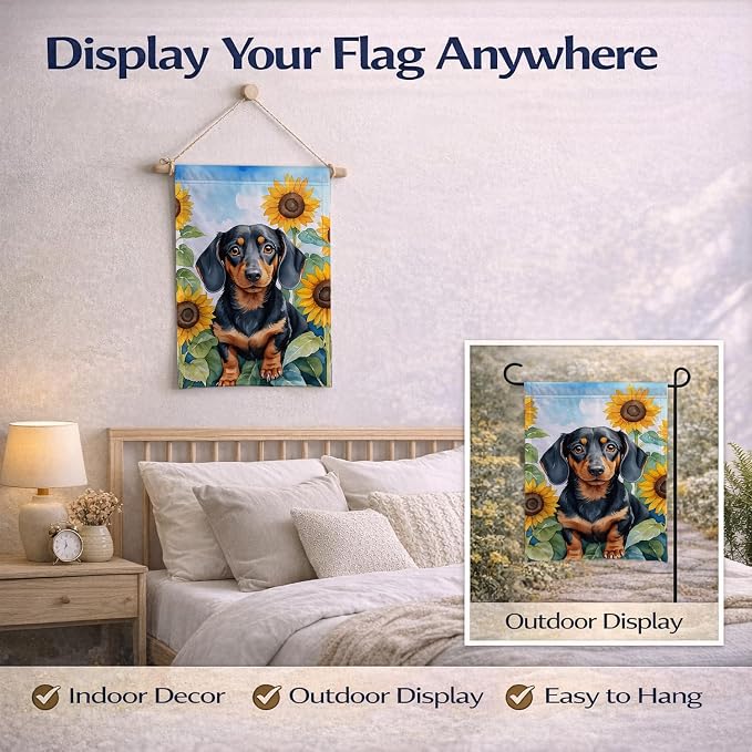 Caroline's Treasures DAC6066GF Dachshund in Sunflowers Garden Flag Mailbox Flag Decorative Yard Flag Banner Outside Patio Artwork Yard Flower Beds, Garden Size, Multicolor