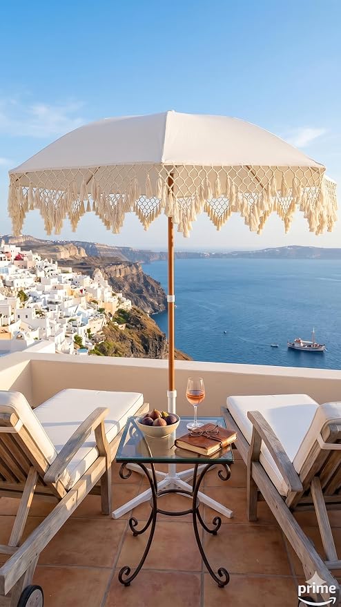 Bohemian Umbrella Macrame 6.5ft HANDCRAFTED Balinese MACRAME Canopy OUTDOOR Umbrella LUXURY Umbrella MIAMI Umbrella Premium Macrame for Deck, Patio, Pool, Sun Shade and Outdoor Entertaining