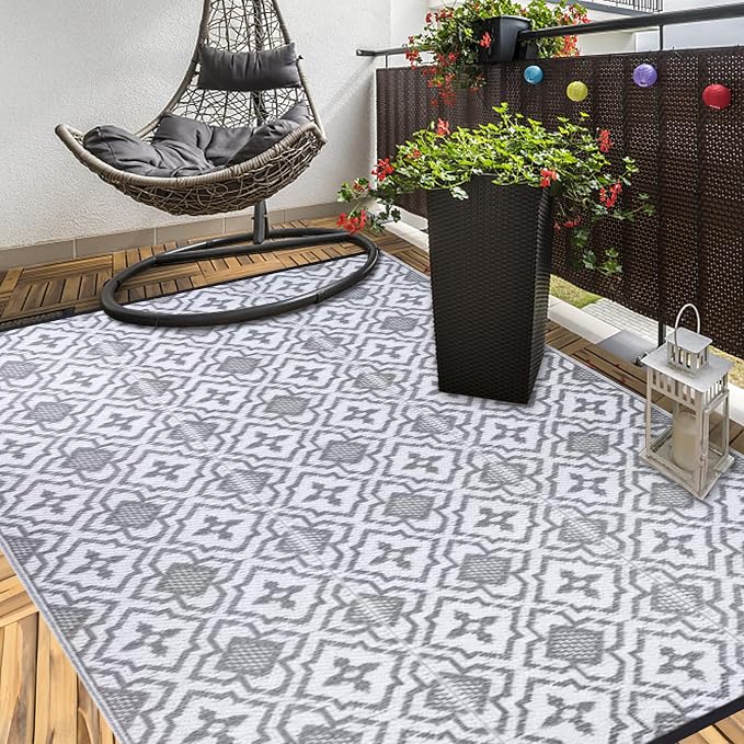 Alfolo Outdoor Rug for Patios Clearance 4X6 Waterproof Reversible Plastic Straw Rug RV Camping Mat Outside Area Rug Carpet for Camping RV,Porch,Deck,Balcony,Camper,Backyard