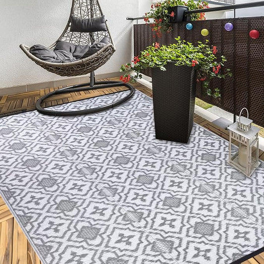 Alfolo Outdoor Rug for Patios Clearance 4X6 Waterproof Reversible Plastic Straw Rug RV Camping Mat Outside Area Rug Carpet for Camping RV,Porch,Deck,Balcony,Camper,Backyard