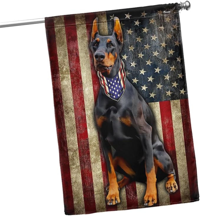 Doberman Pinscher Flag, American Patriot Dog Decorations - 4th of July Decorations for Home, Outside, House Flag 30x40 - Patriotic Dog Decor, Double Sided, Heavy Duty Canvas Flag Indoor Outdoor