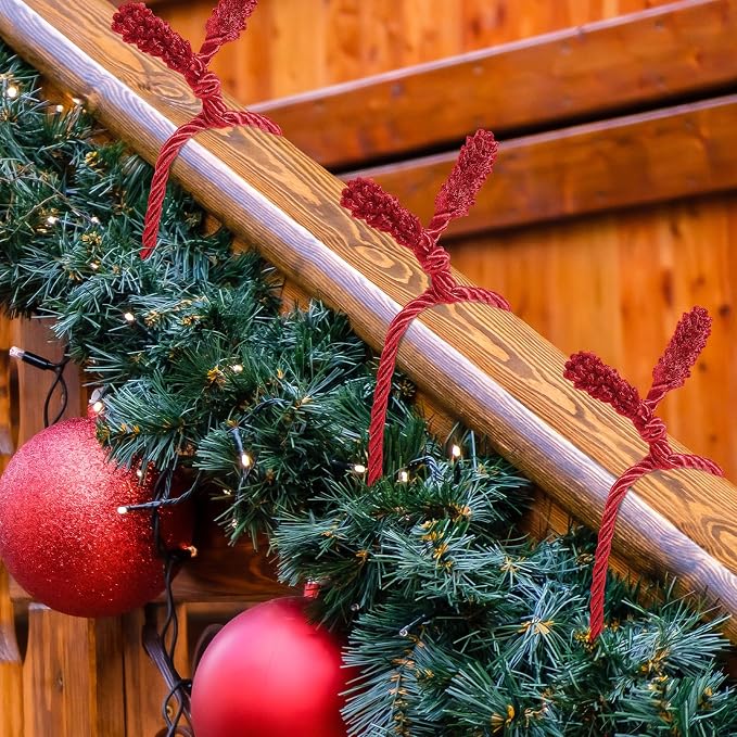 Zhengmy 24 Pcs Christmas Garland Ties Extra Long 30'' 25'' 20'' Red Decorative Twist Tie for Banister Reusable Flexible Twist Tie for Garland Stairway Railing Home Xmas Holiday Decor