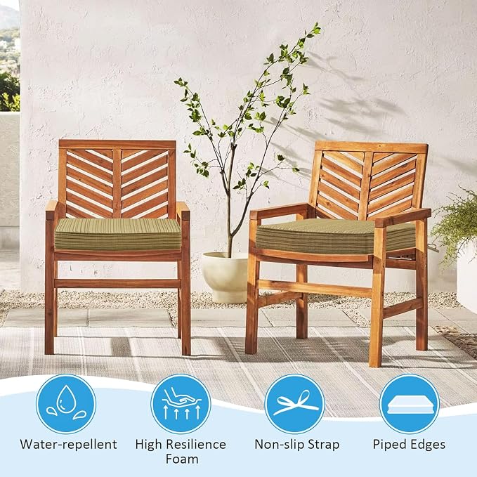 19 x 19 Inch Outdoor Chair Cushions with Tie Straps, Set of 4 Thick Water Repellent Square Patio Chair Pads for Garden Lawn Patio Furniture, Yellow Stripe