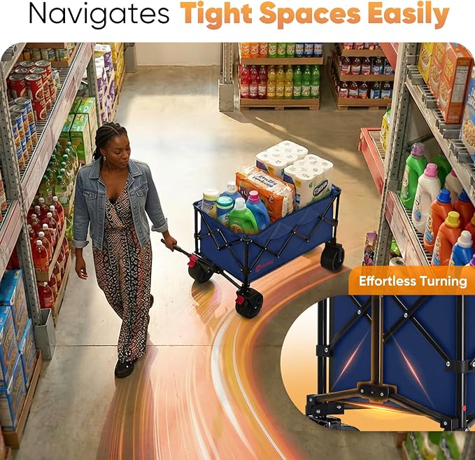 Sekey 250L Wagons Carts Foldable with Big All-Terrian Beach Wheels, Collapsible Heavy Duty Wagon, Extra Large Folding Wagon,Foldable Wagon for Camping, Garden, Sports. Royal Blue
