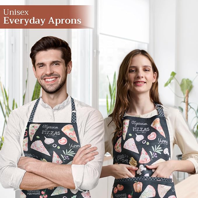 Maison d' Hermine Aprons for women with Pocket 100% Cotton (27.50"x31.50") | Adjustable Neck Strap & long ties Apron Men Chef Wedding Cooking Gardening Server Maid