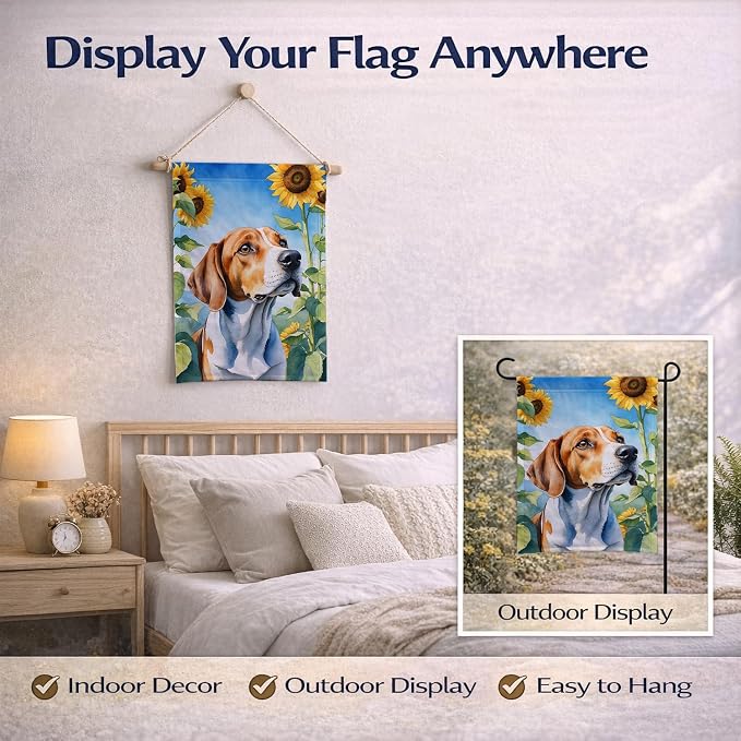 Caroline's Treasures DAC6074GF English Foxhound in Sunflowers Garden Flag Mailbox Flag Decorative Yard Flag Banner Outside Patio Artwork Yard Flower Beds, Garden Size, Multicolor