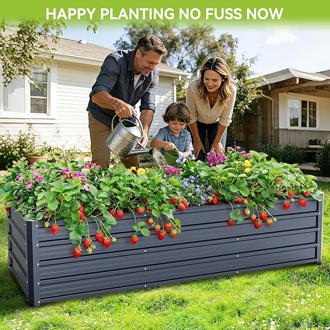 Ohuhu 8x3x1.5 FT Metal Raised Garden Bed Outdoor, Reinforced Galvanized Steel Rustproof Planter Box, 100% Non-Toxic, 269 Gal Large Capacity Heavy Duty Raised Beds for Growing Vegetables Flowers Herbs