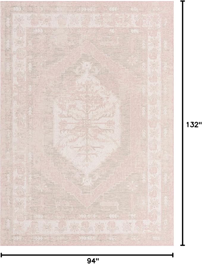 Unique Loom Outdoor Traditional Collection Area Rug - Valeria (7' 10" x 11' Rectangle, Pink/ Ivory)