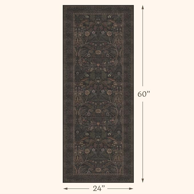 2x5 Small Runner Rug for Kitchen - Non Slip Brown Throw Rugs for Entryway, Laundry, Bathroom, Southwestren Floral Cabin Bedroom, Hallway Thin Stain Resistant Carpet