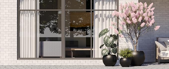 DTY Fiberstone Globe Planter Indoor Outdoor — Lightweight Sphere Ball Pot for Olive Tree, Monstera & Palm | Fiberglass Stone | UV Resistant, Drainage Hole | 2 Coco Mats | Black | 12.6" D × 10" H