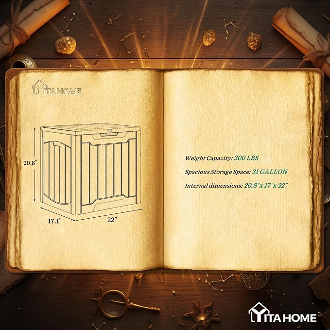 YITAHOME Outdoor Resin Storage Box 31 Gal | Water-resistant Patio Deck Box Outdoor Storage Box for Pillows, Garden Equipment, Securely Lockable, Light Brown