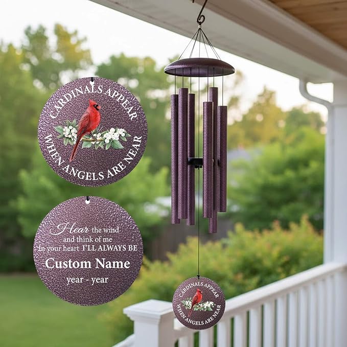 30"/36"/45" Wind Chimes for Memorial Loss Loved One Mom Dad Husband Wife, Personalized Deep Tone Wind Chime for Sympathy Remembrance Bereavement Produced in Texas