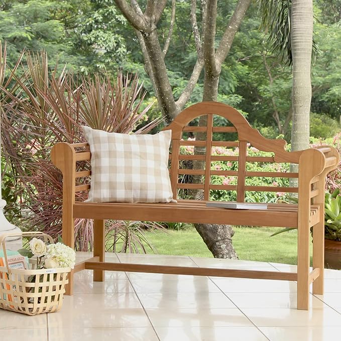 Cambridge Casual Lutyens Teak Wood 4-Foot Garden Bench, Solid Teak Wooden Patio Furniture Seating, Weather-Resistant Outdoor Furniture Bench for Garden, Lawn, Porch, Backyard, Deck, Balcony