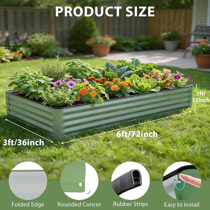 2 Pack 6x3x1 FT Galvanized Raised Garden Bed, Green | Patented Leak-Proof, Planter Box Outdoor, Metal Raised Garden Beds Kits, For Veggies, Herbs & Flowers