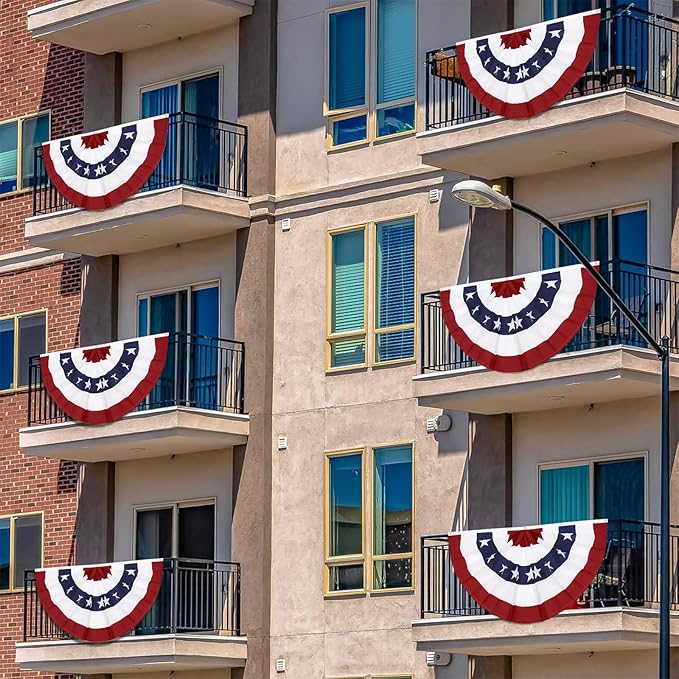 3x6 Ft American Pleated Fan Flag (Set of 3) – Patriotic Half Fan Bunting, 4th of July Memorial Day Decorations for 250th Anniversary
