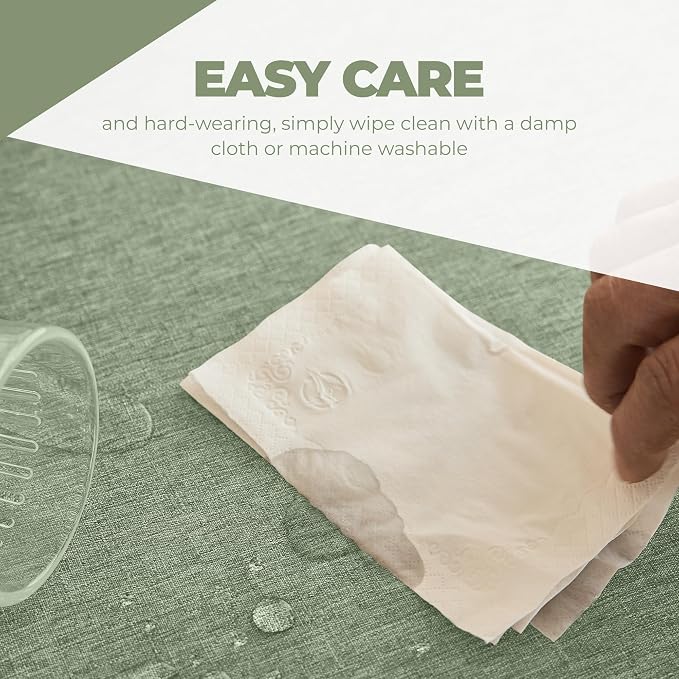 Decorelia Faux Linen Square Tablecloth for Dining Room,Waterproof Texture Decorative Farmhouse Rustic Table Cloth for Indoor Outdoor Party Holiday Banquet Picnics Patio,70x70 Inch (Square),Sage Green