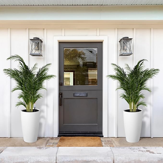 Garvee Tall Planters for Outdoor Plants, 22 in Large Planters Set of 2, Outdoor & Indoor Planters with Water Level Monitor ＆ Inner Bucket, Automatic Watering, for Porch, Patio, Backyard, White