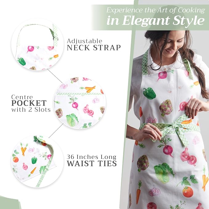 Maison d' Hermine Aprons for women with Pocket 100% Cotton (27.50"x31.50") | Adjustable Neck Strap & long ties Apron Men Chef Wedding Cooking Gardening Server Maid