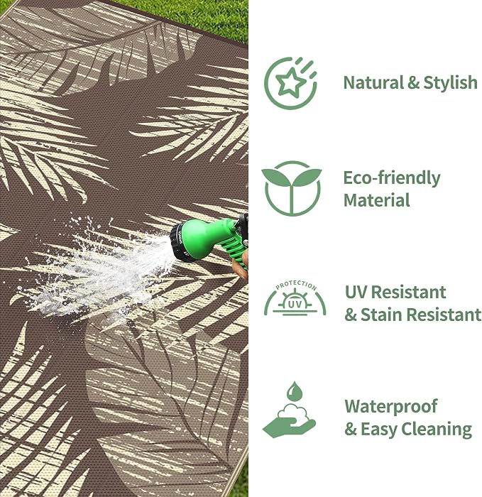 GENIMO Outdoor Rug 6' x 9' Waterproof for Patio Clearance, Reversible Plastic Straw Camping Mat, Lightweight Carpet for Rv, Camper, Deck, Porch, Picnic, Balcony, Beach, M.Mottled＆CoffeeBeige