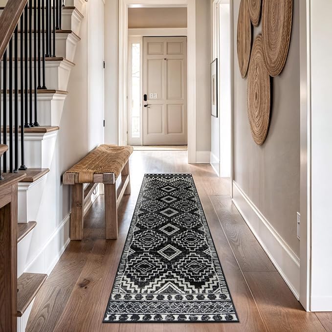 Rugshop Southwestern Geometric Tribal Boho Runner Rug Soft Black 2' 3" x 8' | Size 2' 3" x 8', Living Room, Bedroom, Dining Room, Home Office, Kitchen, Entryway, Hallway, Nursery, Kids Room, Guest Room