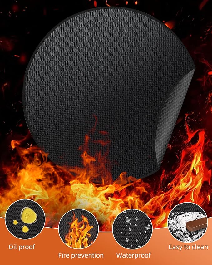 36" Round Fireproof Grill Mat for Deck & Patio, Double-Sided Silicone Coated Fiberglass, Heat Resistant Up to 2000°F, Reusable Under Grill Deck Protector for Fire Pit, Smokeless Stove, Outdoor BBQ