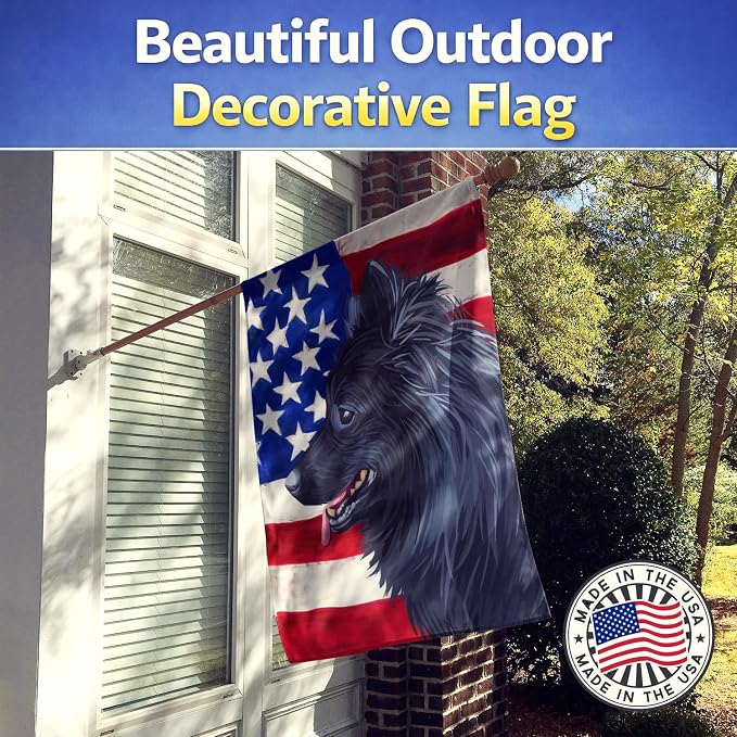 Caroline's Treasures CK6730CHF Swedish Lapphund Dog American Flag House Flag Large Porch Sleeve Pole Decorative Outside Yard Banner Artwork Wall Hanging, Polyester, House Size, Multicolor