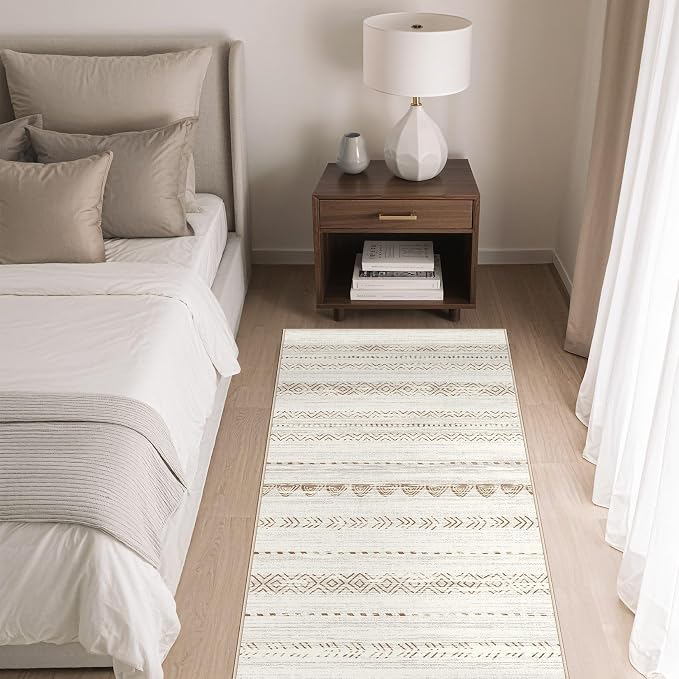 Nakagishi Boho 2x4 Washable Area Rug Non Slip Carpet for Entryway Beige | Pet & Kid Friendly, Machine Washable, Low Pile Carpet for Kitchen Hallway Daily Home Decor,Farmhouse Neutral Moroccan