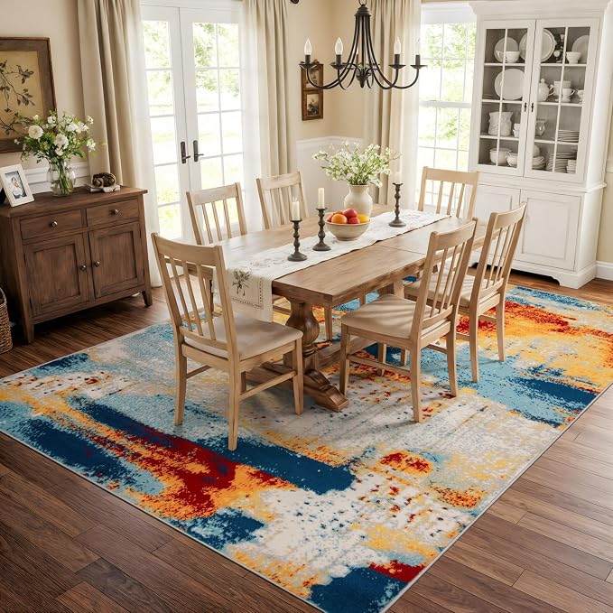 Rugshop Novel Abstract Fade-Resistant Area Rug Multi 10' x 14' | Stain Resistant,Bedroom, Dining Room, Home Office, Kitchen, Entryway, Hallway, Nursery, Kids Room, Guest Room