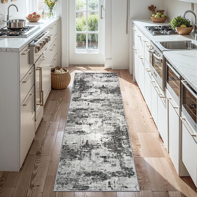 Tosuoka 2'6''x8' Area Rugs for Living Room Abstract Washable Black Rug | With Anti-Slip Backing，Non-Shedding，Stain-Resistant，Soft Modern Large Carpet for Bedroom Dining Room Farmhouse Nursery
