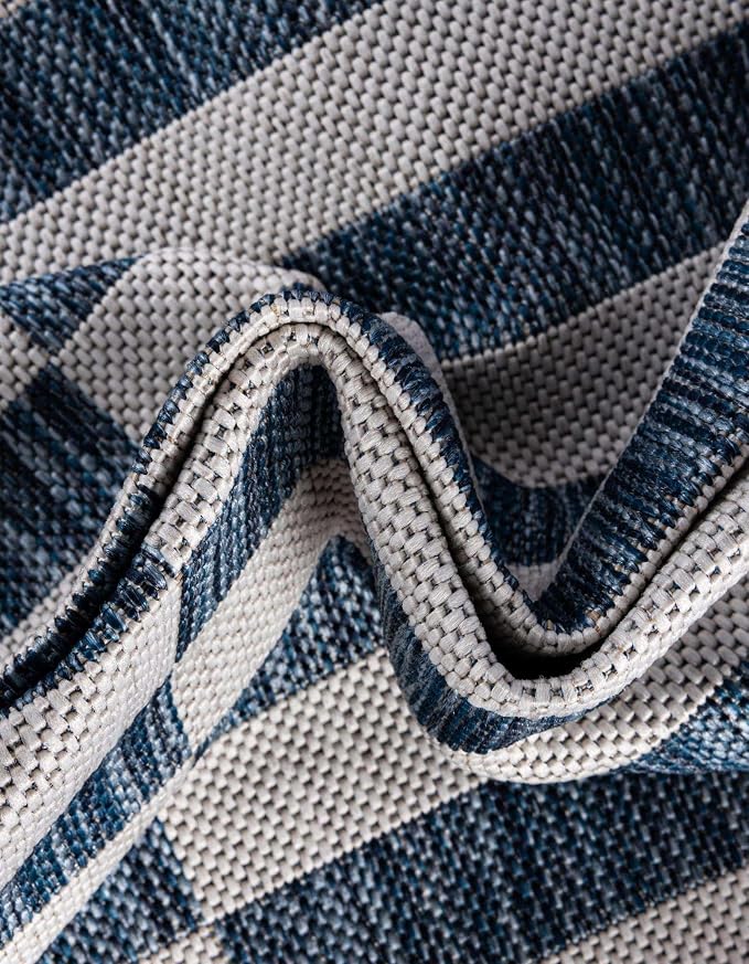 Unique Loom Outdoor Striped Collection Area Rug - Striped (2' 7" x 10' Runner Blue/Ivory)