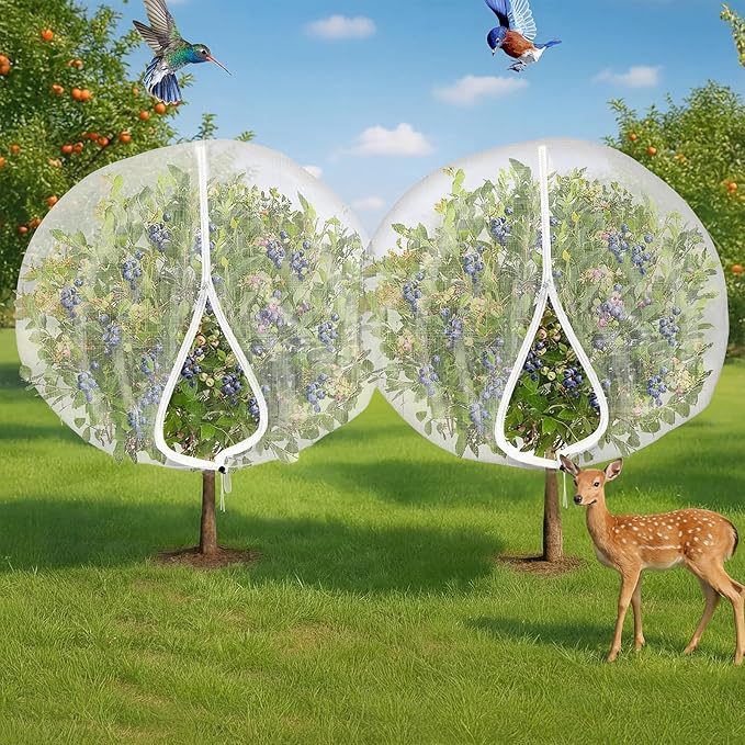 10 x 14 ft Large Fruit Tree Netting for Protecting Fruit from Squirrels Birds Bug Deer & Rat Garden Mesh Netting with Zipper and Drawstring Tree Covers for Blueberry Peach Apple Garden Bushes