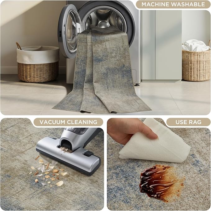 Joydeco 8x10 Area Rugs for Living Room, Non Slip Modern Abstract Machine Washable Rug, Low Pile Stain Resistant Non-Shedding Thin Carpet for Bedroom, Dining Room, Home Office Decor, Pet Child Friendly