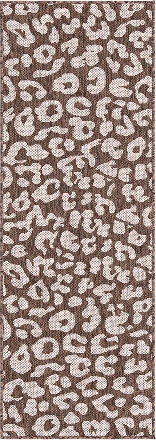 Unique Loom Outdoor Safari Collection Area Rug - Leopard (2' x 6' 1" Runner, Brown/ Light Brown)