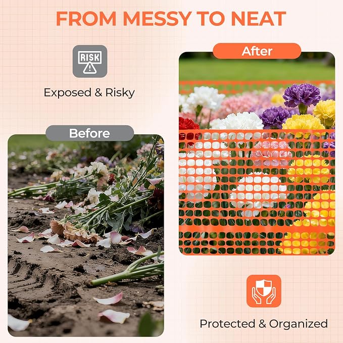 Ohuhu 15LB Ultra Thick Plastic Mesh Safety Fence, 4'×100' Reusable Construction Barrier Netting, Heavy Duty Temporary Netting for Garden Fence Snow Fence Pool Animal Barrier for Poultry Deer Orange