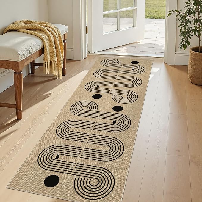 UERMEI 2x6 Outdoor Jute Runner Rug Neutral Washable Geometric Brown | Patio Non Slip Indoor Runners Carpet for Hallway Kitchen Bedroom Porch Laundry Bathroom