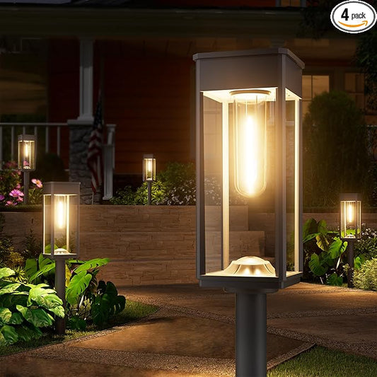 NEWMESSI Solar Pathway Lights Outdoor, 4 Pack Garden Lights IP65 Waterproof, Bright Solar Powered for Outside Yard Path Lawn Walkway Driveway Lighting Landscape Decor (Warm White)