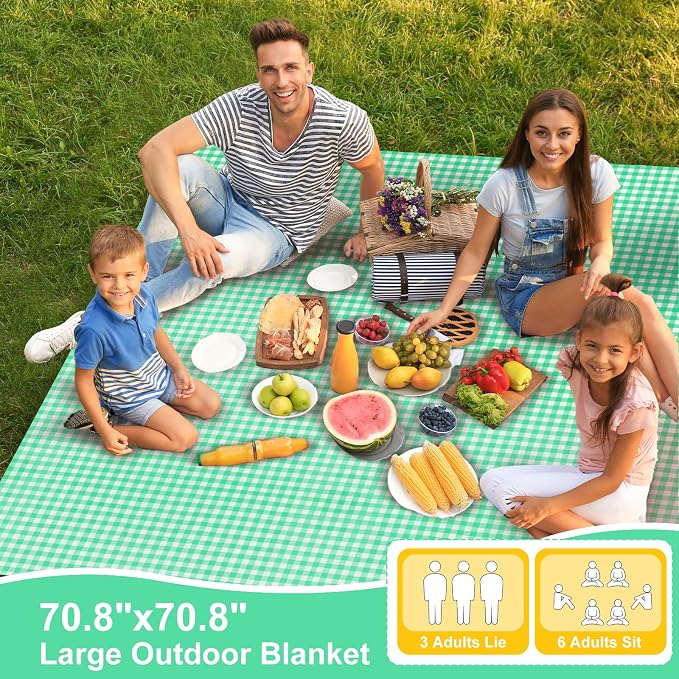 4 Pcs Disposable Outdoor Picnic Blankets 70.9''x70.9'' Portable Pocket Blanket Foldable Waterproof Picnic Mats Sandproof Beach Blanket with Ground Spikes for Beach Travel Hiking Camping