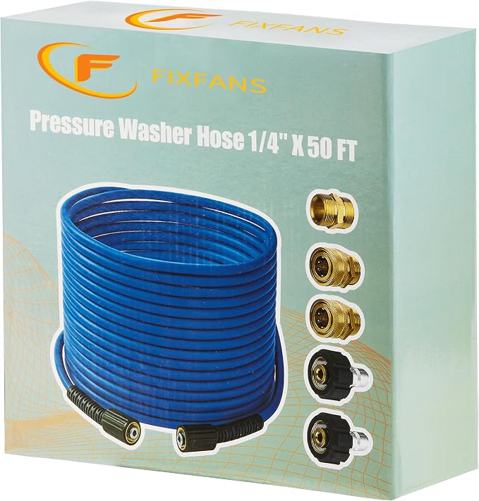 FIXFANS Pressure Washer Hose – 1/4" X 50 FT High Power Washer Extension Hose – Kink & Wear Resistant High Pressure Hose for Replacement – Compatible with M22 Fittings – 3600PSI