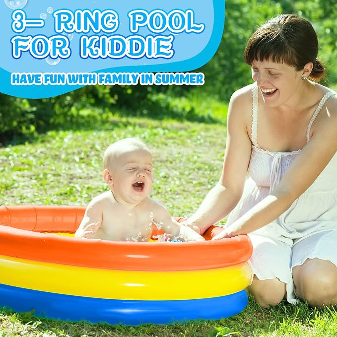 Jerify 6 Pack Kiddie Pool for Toddler 34 x 10 Inch Inflatable Kids Swimming Pool Small Baby Blow up 3 Rings Round Baby Padding Ball Pond for Indoor and Outdoor Water Game Play Center(Cute Style)