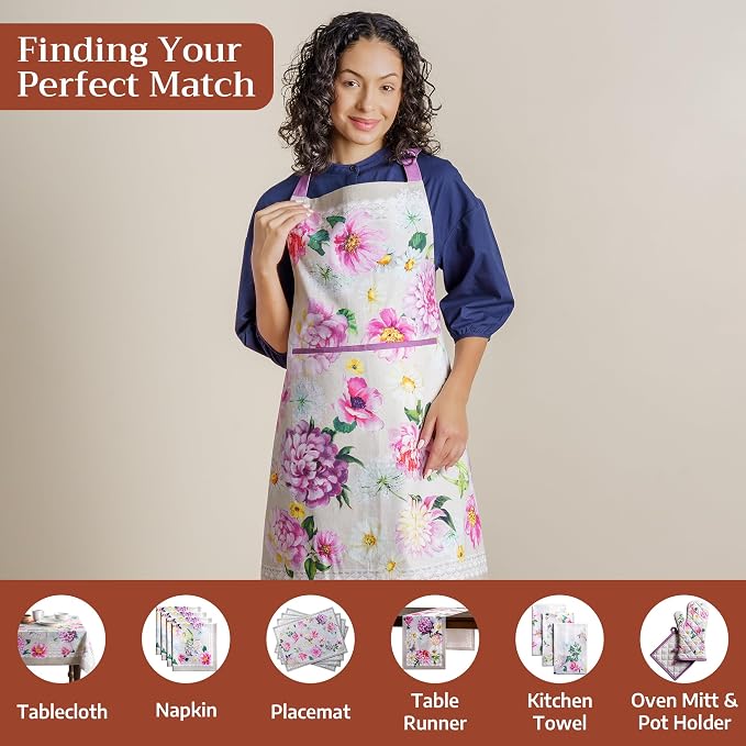 Maison d' Hermine Aprons for women with Pocket 100% Cotton (27.50"x31.50") | Adjustable Neck Strap & long ties Apron Men Chef Wedding Cooking Gardening Server Maid