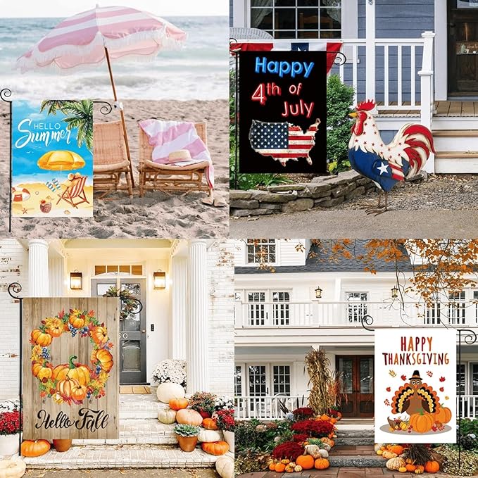 CDLong Seasonal Garden Flag Set of 12 Double Sided 12 x 18 Inch Yard Flag, Small garden flags for outside, Christmas Spring Seasonal Flag for Outdoor Holiday Decorations