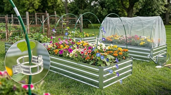 60PCS Garden Hoops for Raised Beds & 30PCS Tomato Clips, Greenhouse Hoops for Netting, Rust-Free Diameter 0.23” Plant Support Garden Stakes Can Cover 2.8ft-3.5ft in Width (60PCS+30 Clips)
