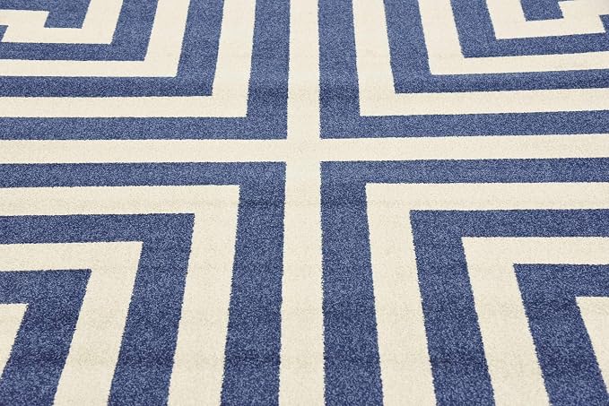Unique Loom Athens Collection Classic Geometric Modern Border Design Area Rug (7' 0 x 10' 0 Rectangular, Navy Blue/ Beige)
